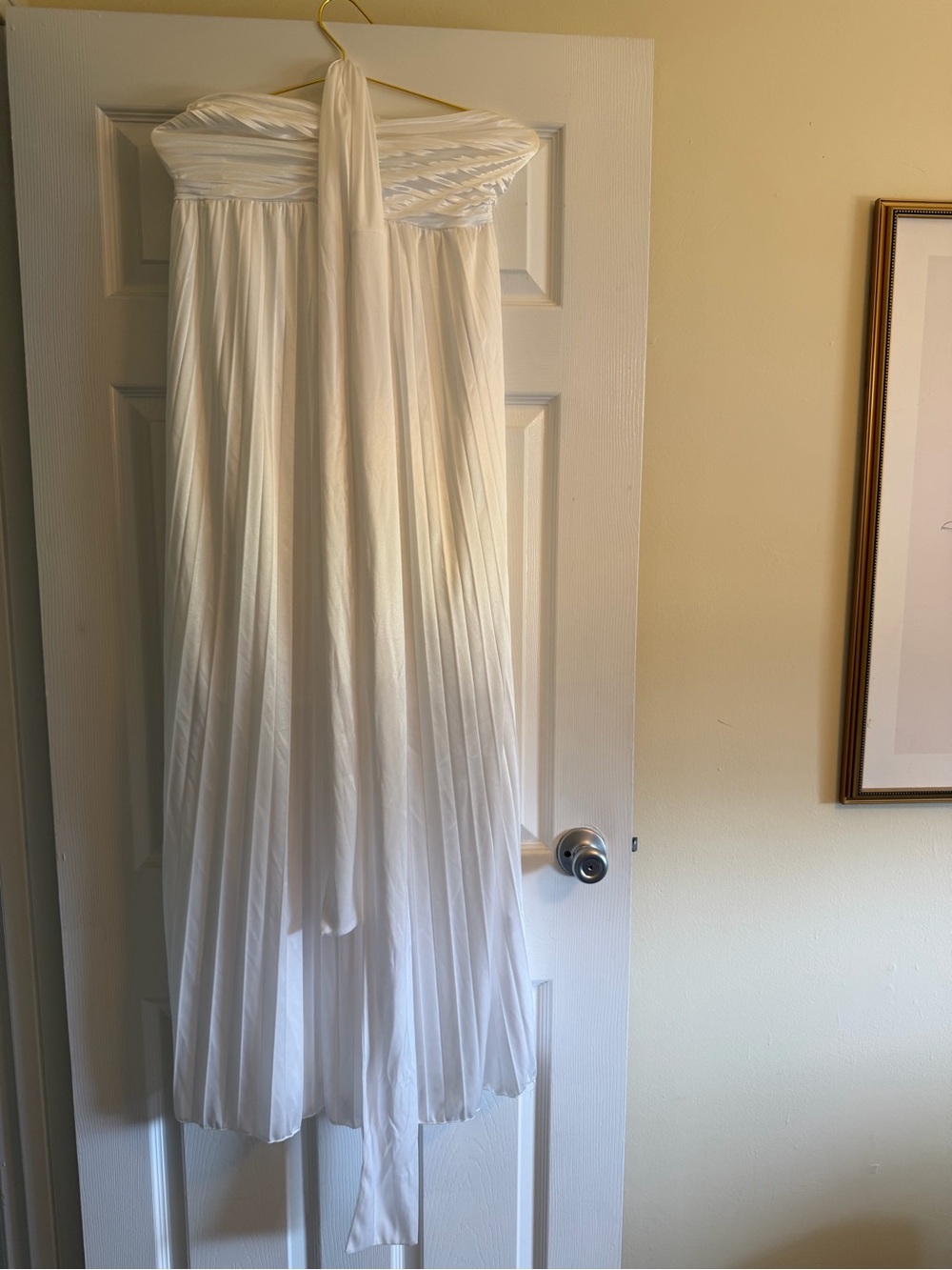 White Strapless Pleated Maxi Dress